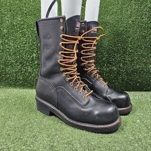 Thorogood Steel Toe Black Leather Outdoor Work Loggers Boots 804-6370 Mens 9